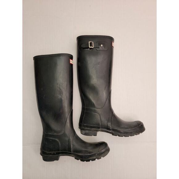 Hunter Boots Womens Size 10F Classic Original Tall Rain Black Gloss Wellies - Picture 7 of 12